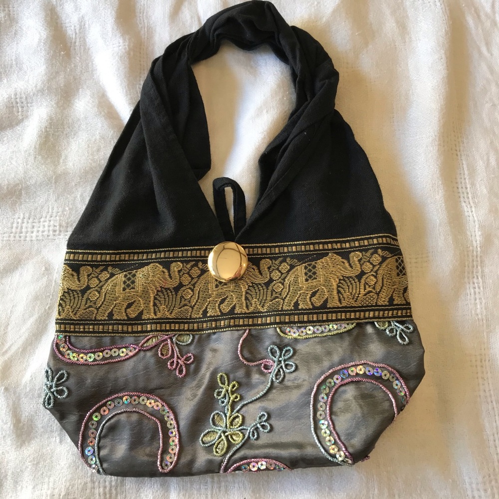 Embroidered elephant fabric Hand bag for evening